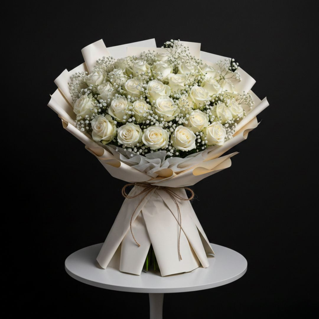 White Whisper Luxury Roses Bouquet