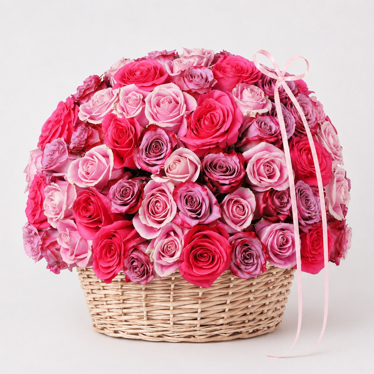 Pink & Ivory Luxury Roses Basket